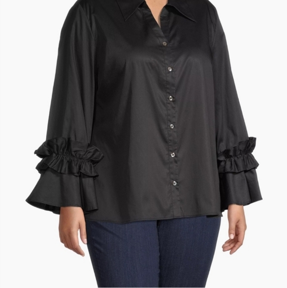 HARSHMAN Black Ruffle Sleeve Selina Shirt - Picture 4 of 9